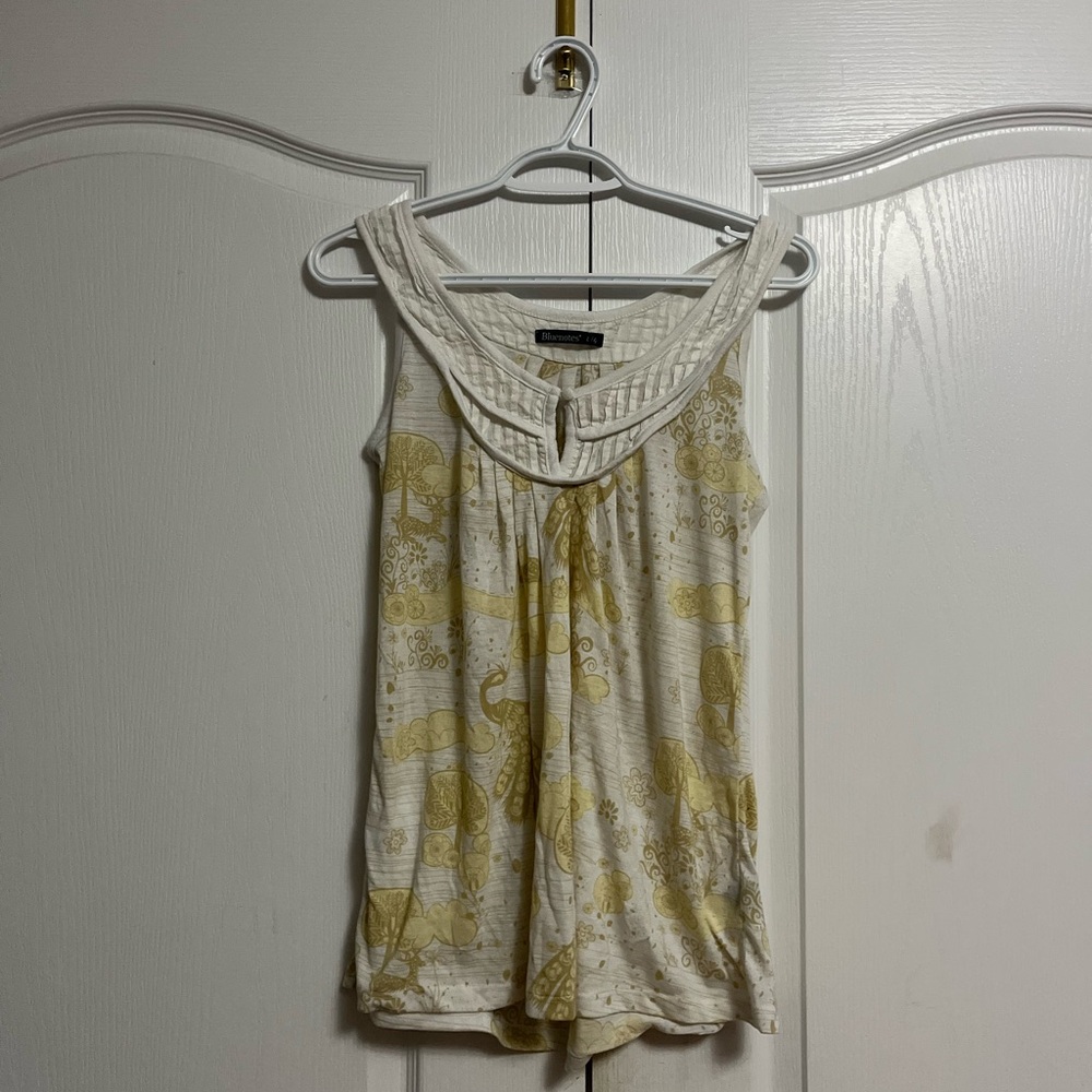 Y2K White/Yellow Babydoll Tank Top with Keyhole Neckline